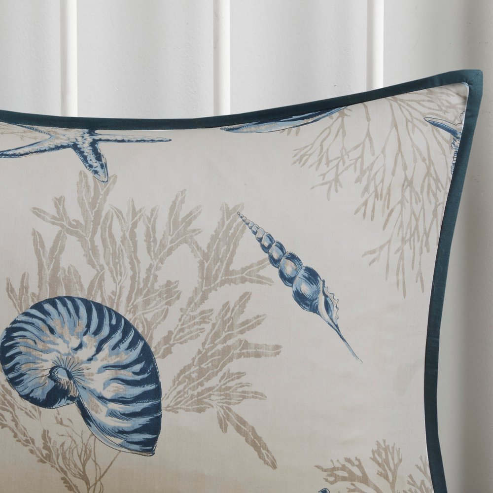 Set of Seven Blue And Ivory Shells and Starfish King Ring Stitch Comforter And Sham HomeRoots