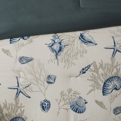 Set of Seven Blue And Ivory Queen Ring Stitch Sham And Comforter HomeRoots