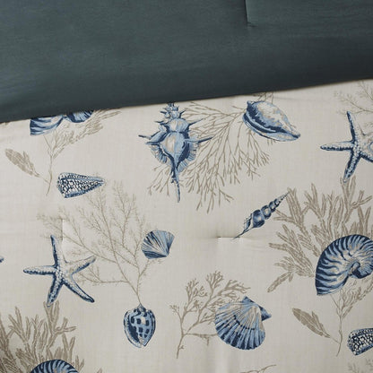 Set of Seven Blue And Ivory Queen Ring Stitch Sham And Comforter HomeRoots