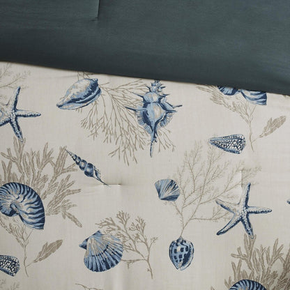 Set of Seven Blue And Ivory Queen Ring Stitch Sham And Comforter HomeRoots