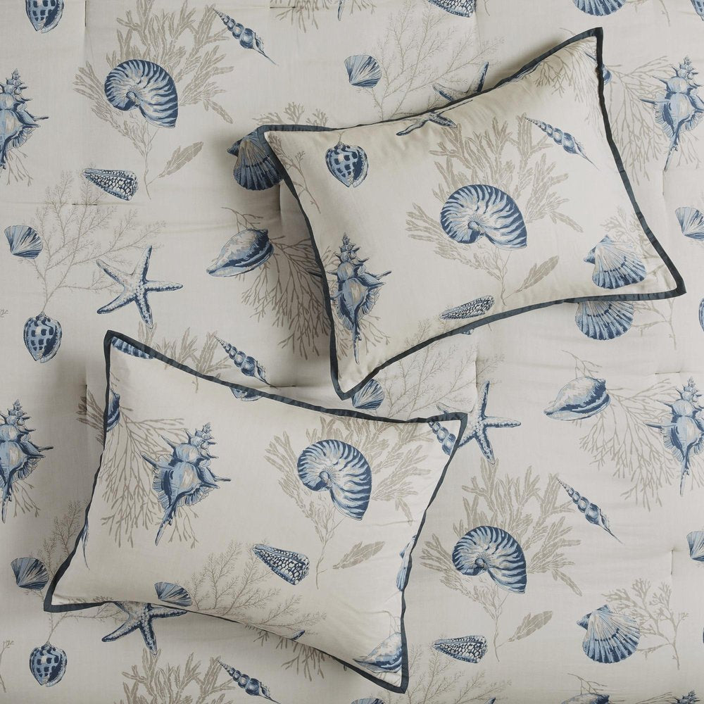 Set of Seven Blue And Ivory Queen Ring Stitch Sham And Comforter HomeRoots
