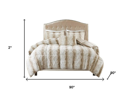 Set of Four Sand And Ivory Striped Queen Ring Stitch Polyester Sham And Comforter HomeRoots