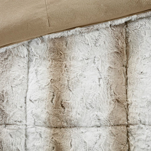 Set of Four Sand And Ivory Striped Queen Ring Stitch Polyester Sham And Comforter HomeRoots