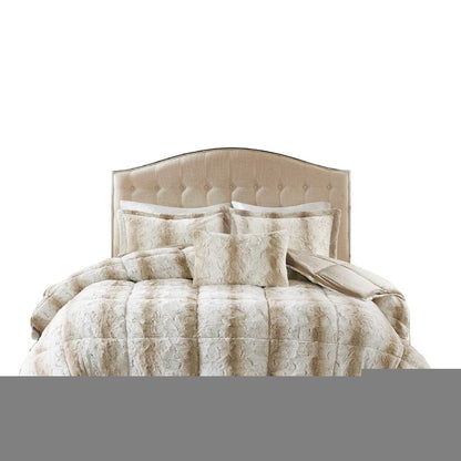 Set of Four Sand And Ivory Striped Queen Ring Stitch Polyester Sham And Comforter HomeRoots