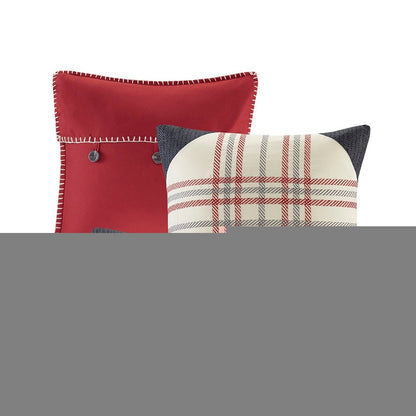 Set of Seven Red And Gray Plaid King Ring Stitch Polyester Sham And Comforter HomeRoots