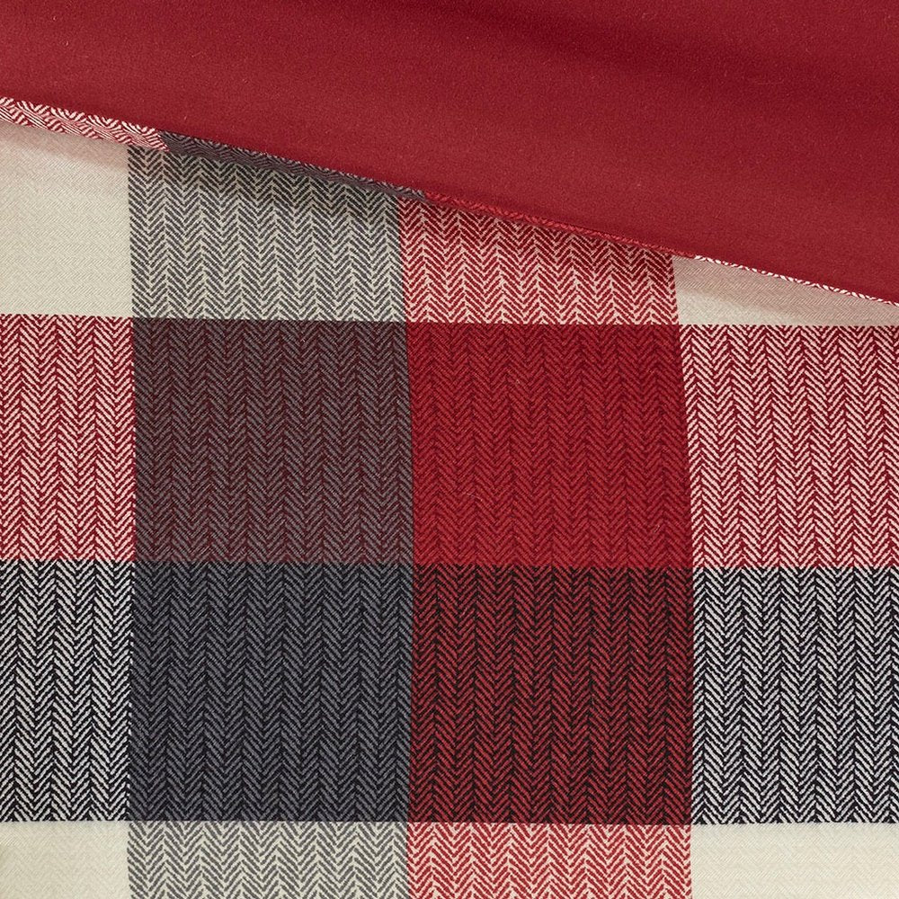Set of Seven Red And Gray Plaid King Ring Stitch Polyester Sham And Comforter HomeRoots