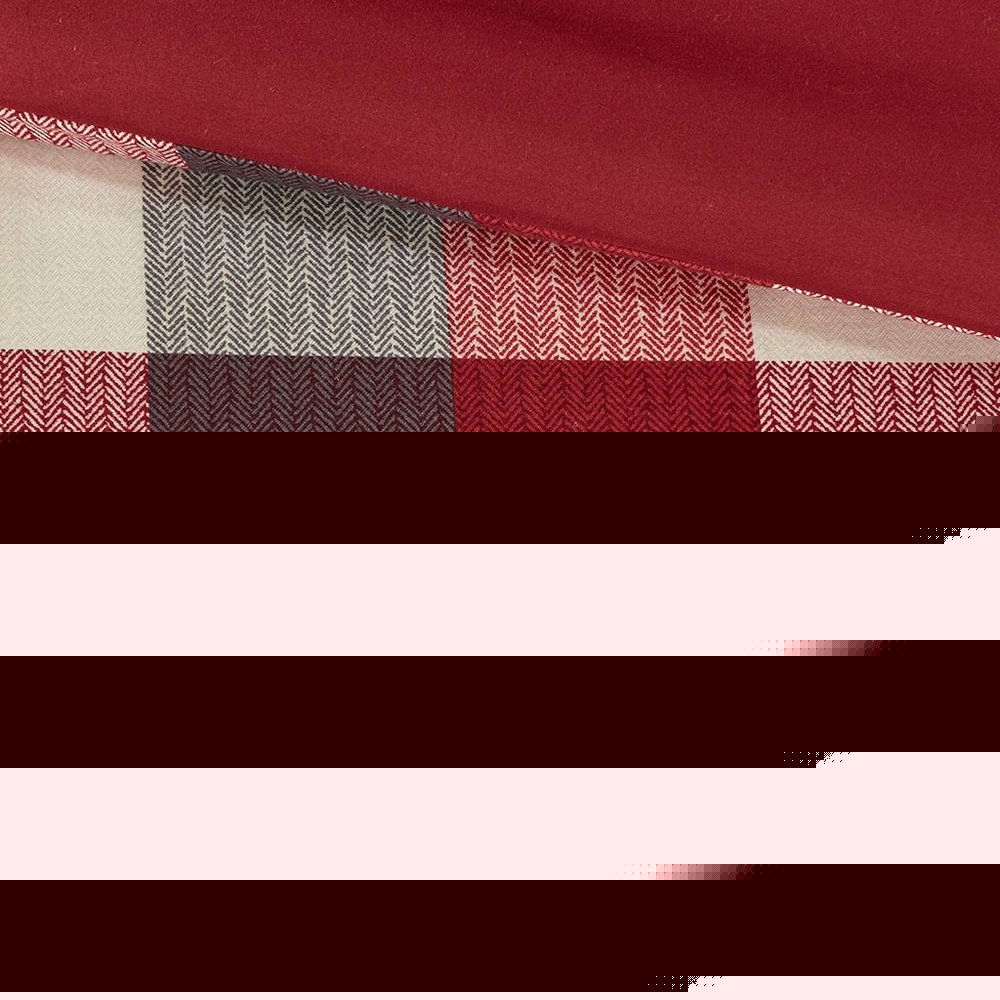 Set of Seven Red And Gray Plaid King Ring Stitch Polyester Sham And Comforter HomeRoots
