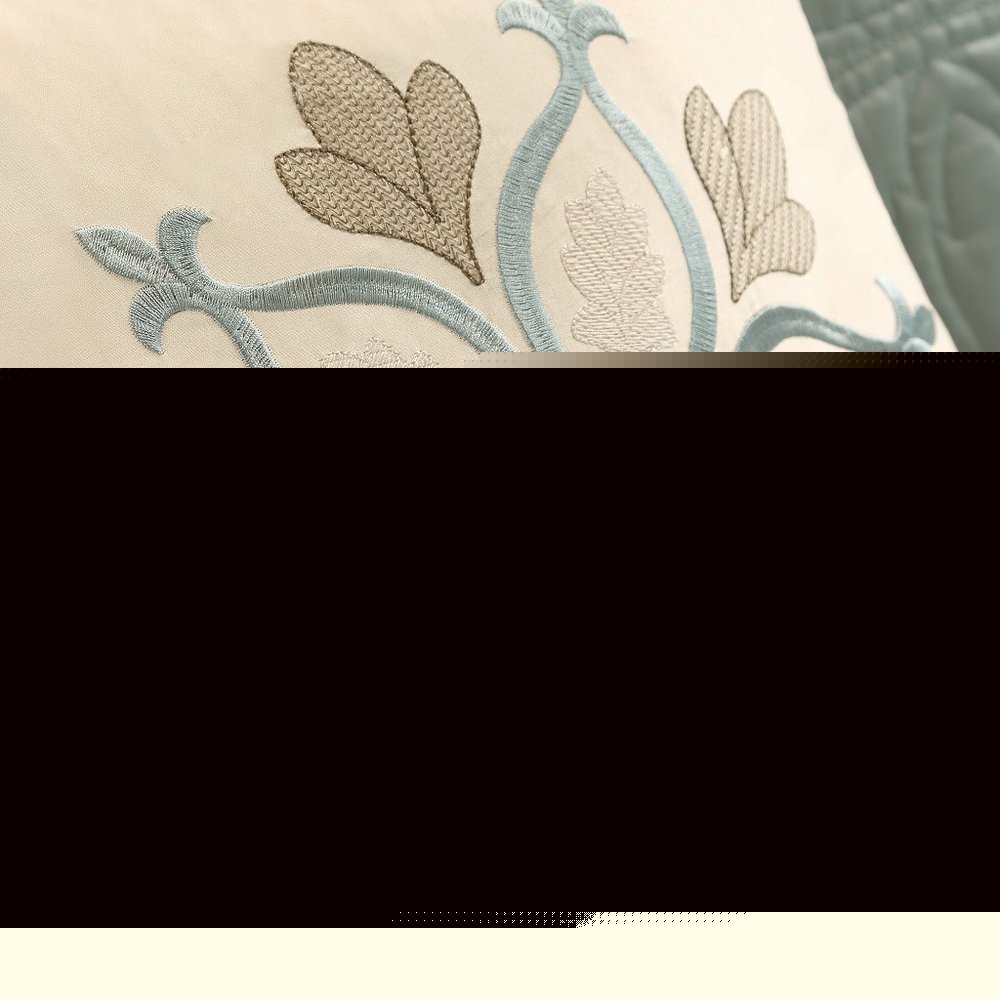 Set of Nine Ivory And Light Blue Medallion King Ring Stitch Polyester Sham And Comforter HomeRoots