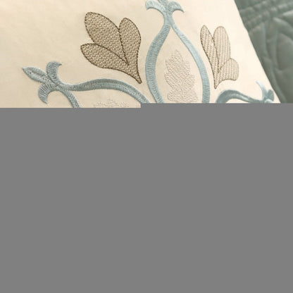 Set of Nine Ivory And Light Blue Medallion King Ring Stitch Polyester Sham And Comforter HomeRoots