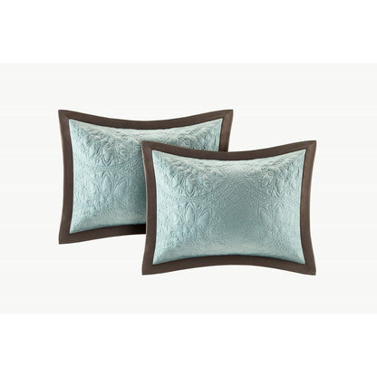 Set of Nine Ivory And Light Blue Medallion King Ring Stitch Polyester Sham And Comforter HomeRoots
