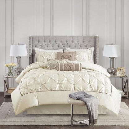 Set of Seven Ivory Queen Ring Stitch Polyester Sham And Comforter HomeRoots