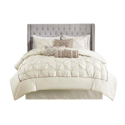 Set of Seven Ivory Queen Ring Stitch Polyester Sham And Comforter HomeRoots