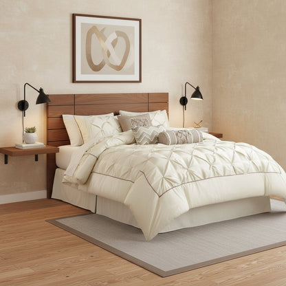 Set of Seven Ivory Queen Ring Stitch Polyester Sham And Comforter HomeRoots