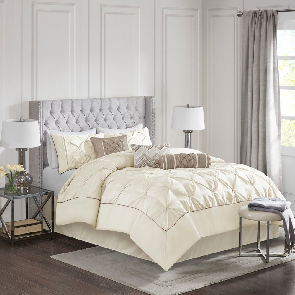 Set of Seven Ivory Queen Ring Stitch Polyester Sham And Comforter HomeRoots