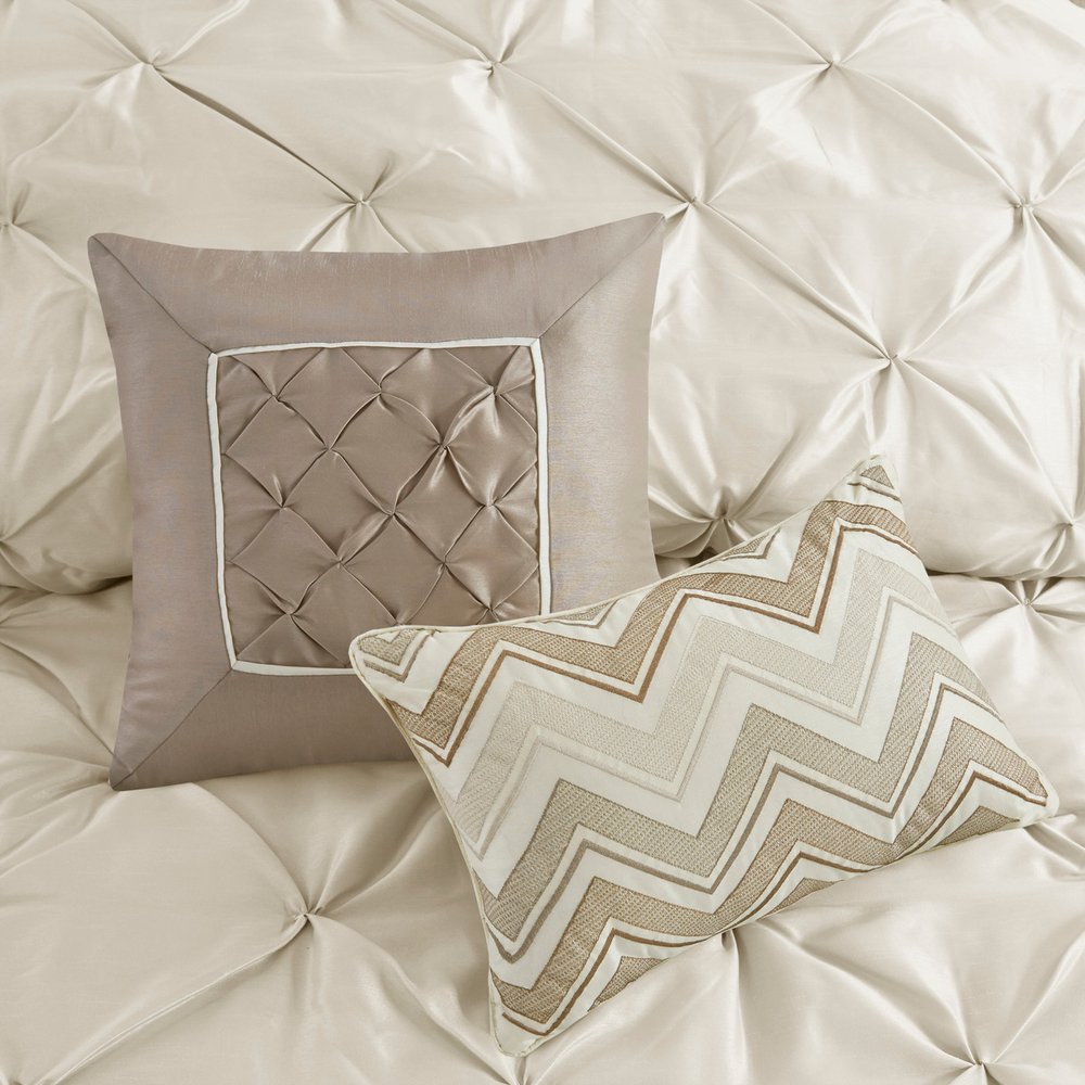 Set of Seven Ivory Queen Ring Stitch Polyester Sham And Comforter HomeRoots