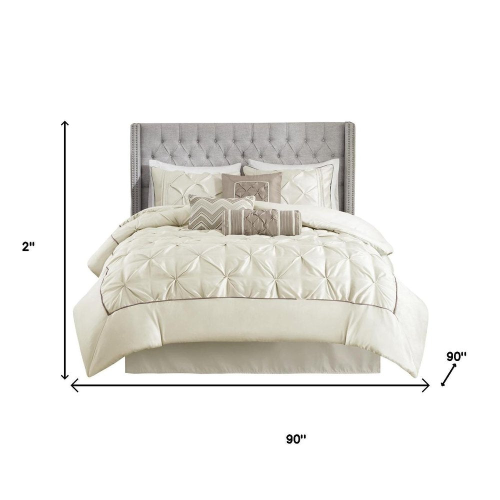 Set of Seven Ivory Queen Ring Stitch Polyester Sham And Comforter HomeRoots
