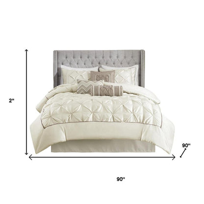 Set of Seven Ivory Queen Ring Stitch Polyester Sham And Comforter HomeRoots