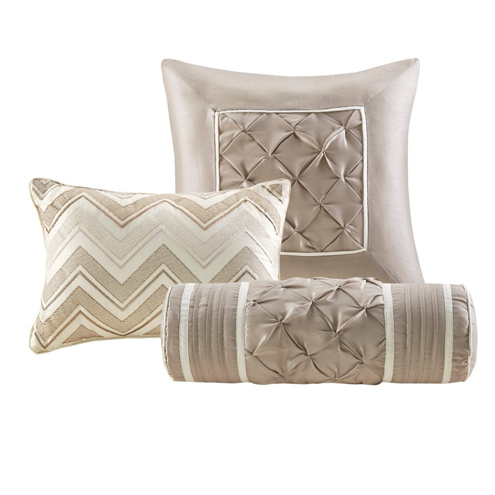Set of Seven Ivory Queen Ring Stitch Polyester Sham And Comforter HomeRoots