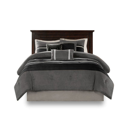 Set of Seven Black King Ring Stitch Polyester Sham And Comforter HomeRoots