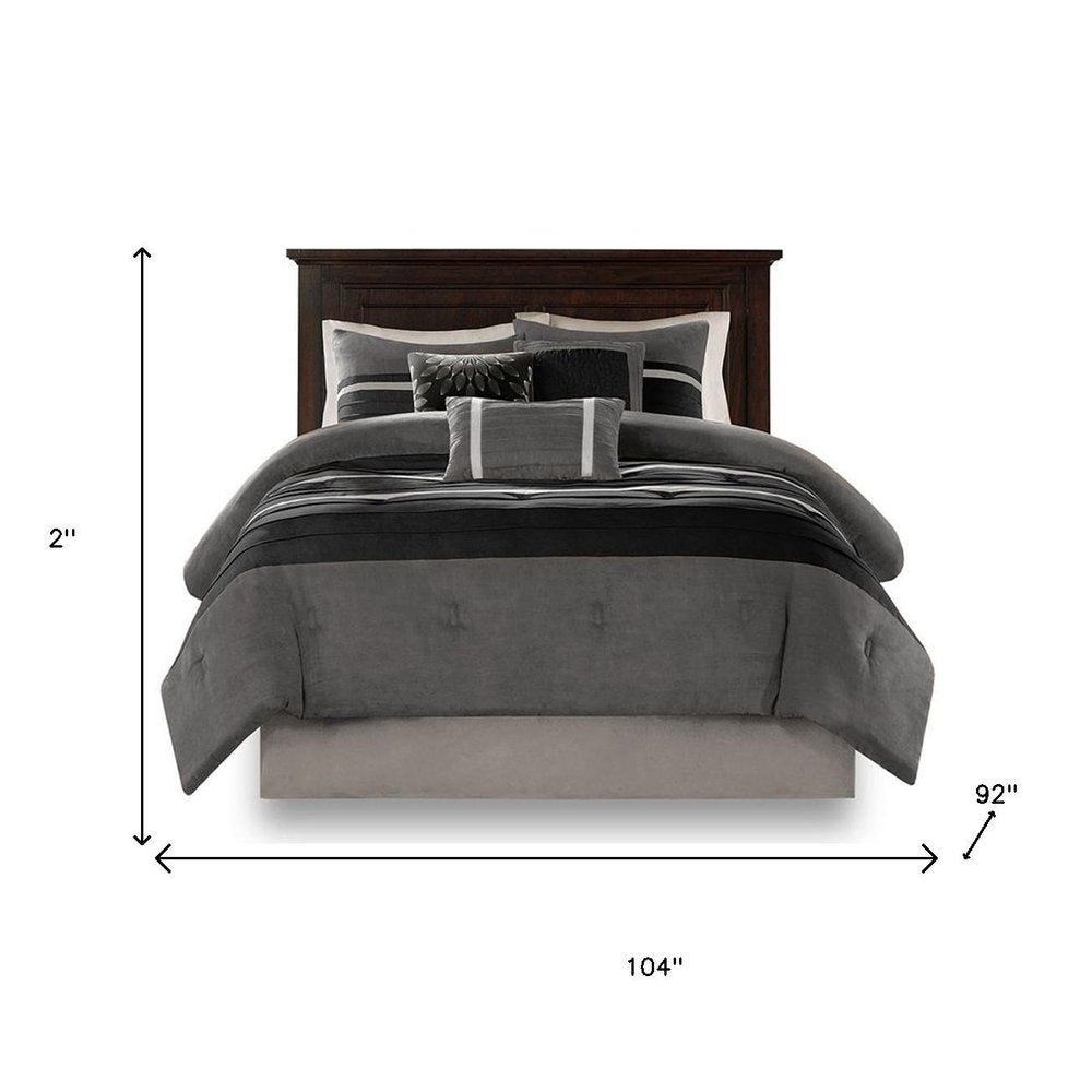 Set of Seven Black King Ring Stitch Polyester Sham And Comforter HomeRoots