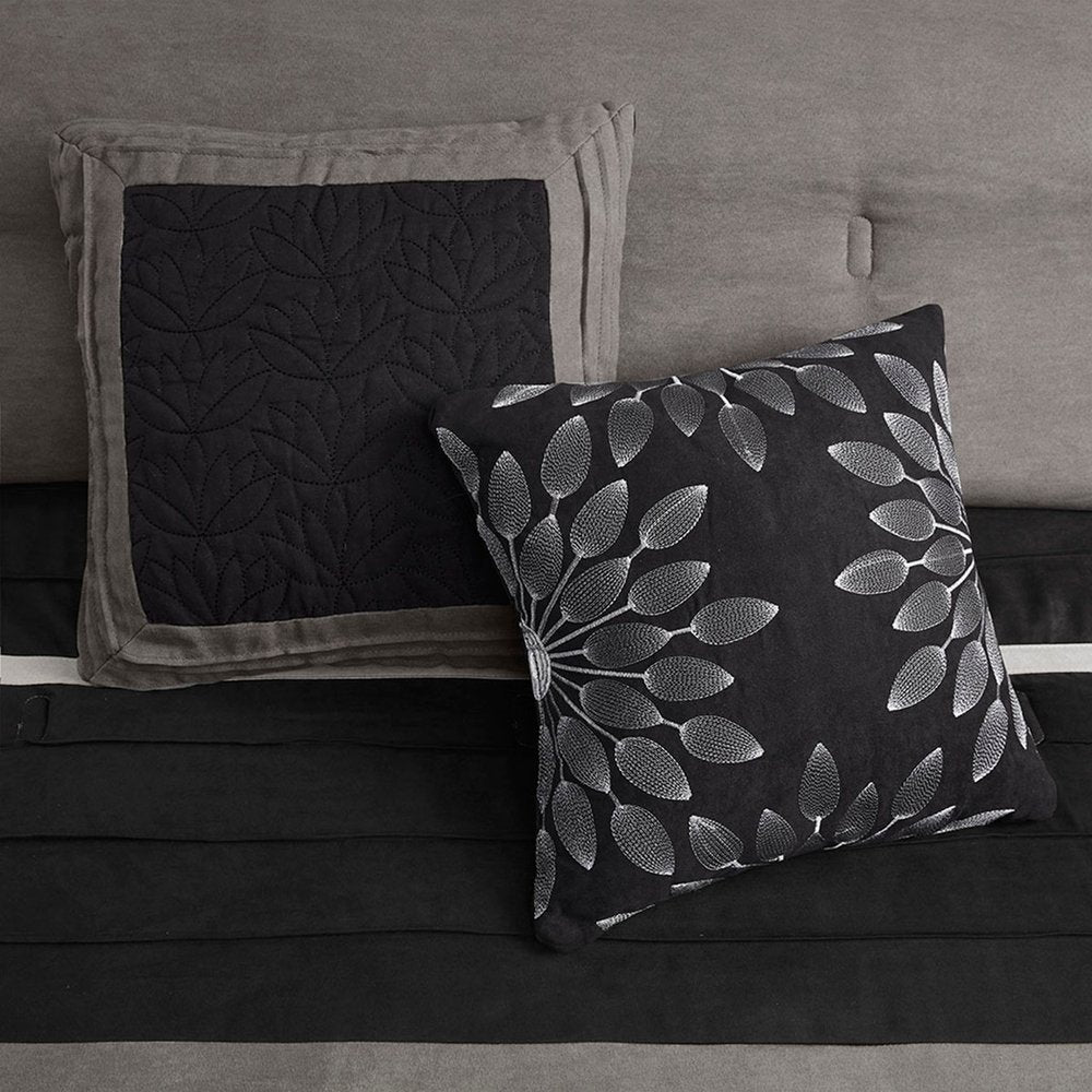 Set of Seven Black King Ring Stitch Polyester Sham And Comforter HomeRoots