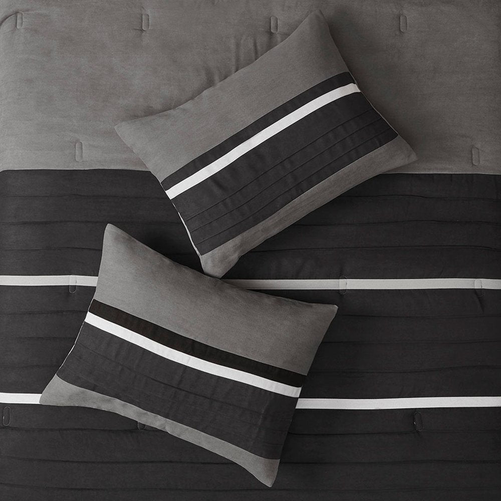 Set of Seven Black King Ring Stitch Polyester Sham And Comforter HomeRoots
