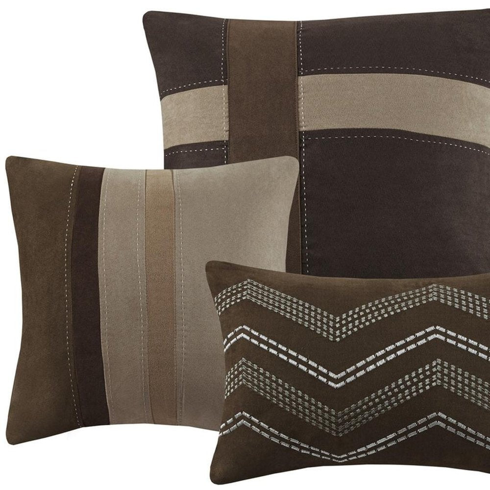 Set of Seven Brown King Ring Stitch Polyester Sham And Comforter HomeRoots