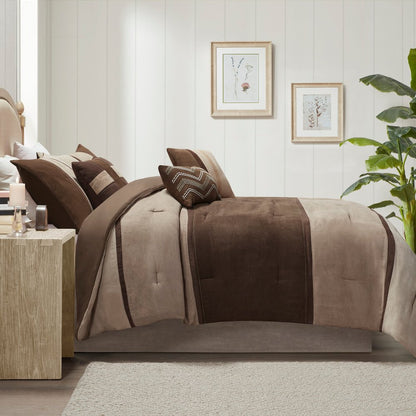 Set of Seven Brown King Ring Stitch Polyester Sham And Comforter HomeRoots