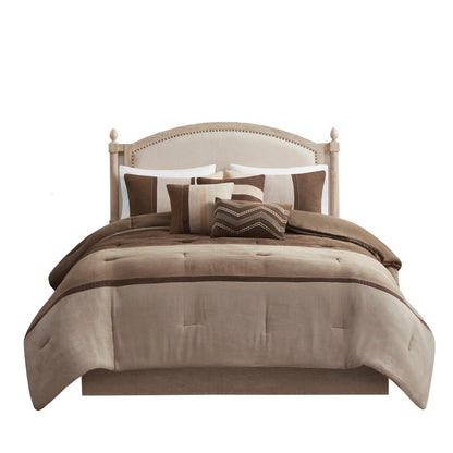 Set of Seven Brown King Ring Stitch Polyester Sham And Comforter HomeRoots