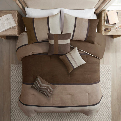 Set of Seven Brown King Ring Stitch Polyester Sham And Comforter HomeRoots