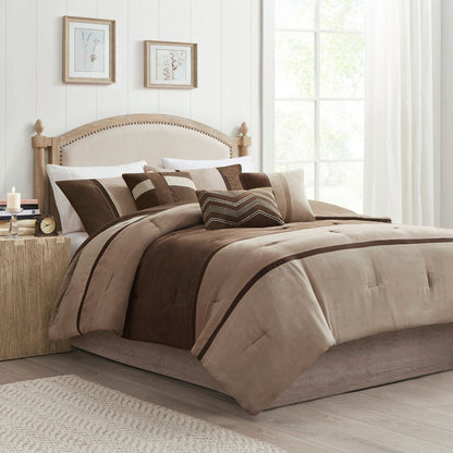 Set of Seven Brown King Ring Stitch Polyester Sham And Comforter HomeRoots