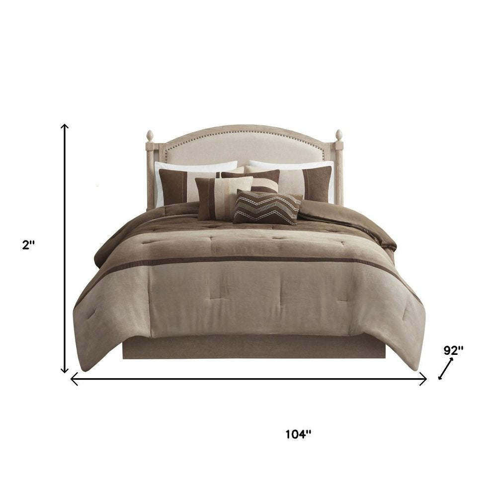 Set of Seven Brown King Ring Stitch Polyester Sham And Comforter HomeRoots