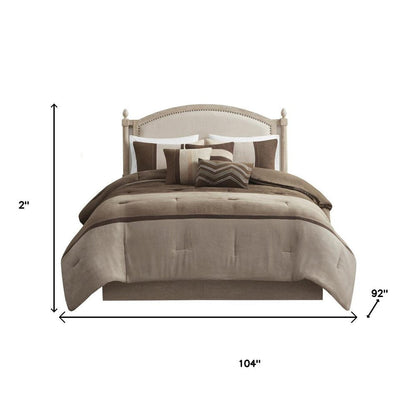 Set of Seven Brown King Ring Stitch Polyester Sham And Comforter HomeRoots