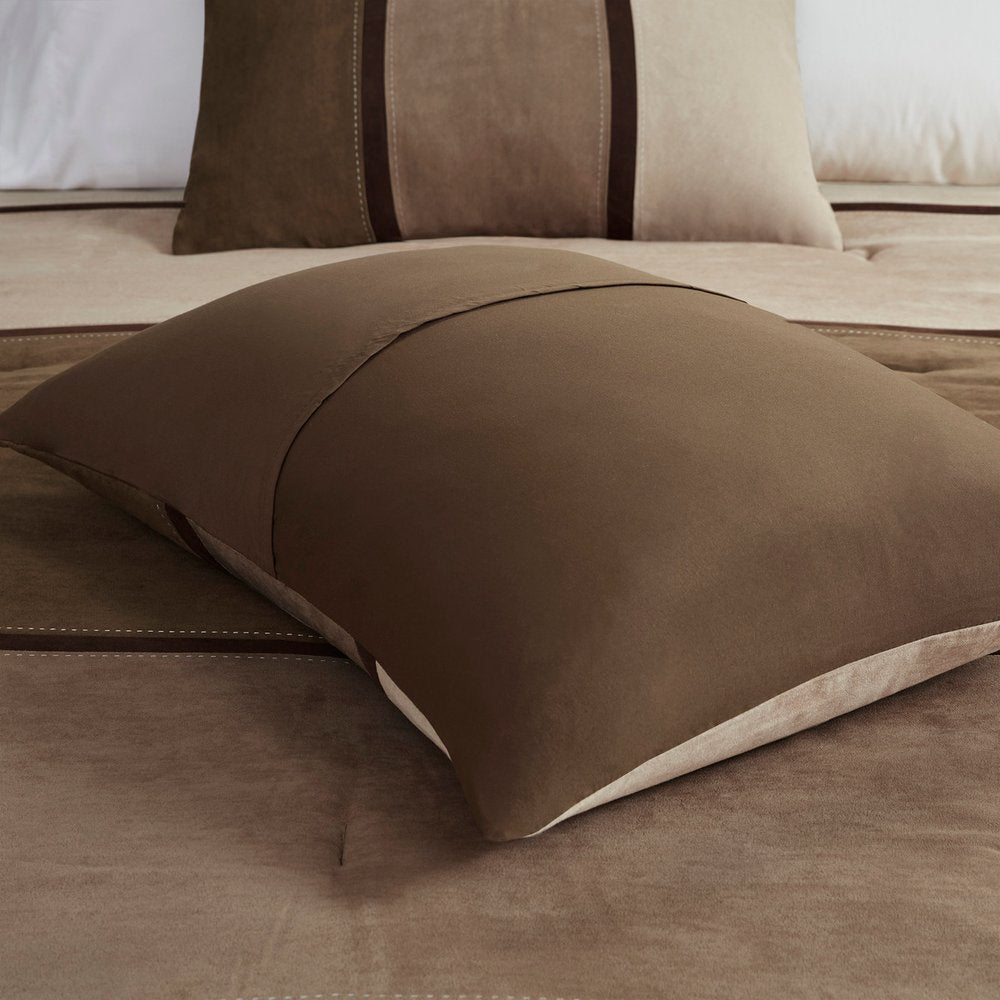 Set of Seven Brown King Ring Stitch Polyester Sham And Comforter HomeRoots