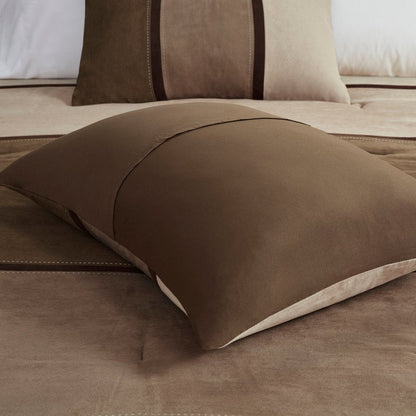 Set of Seven Brown King Ring Stitch Polyester Sham And Comforter HomeRoots