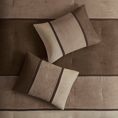 Set of Seven Brown King Ring Stitch Polyester Sham And Comforter HomeRoots