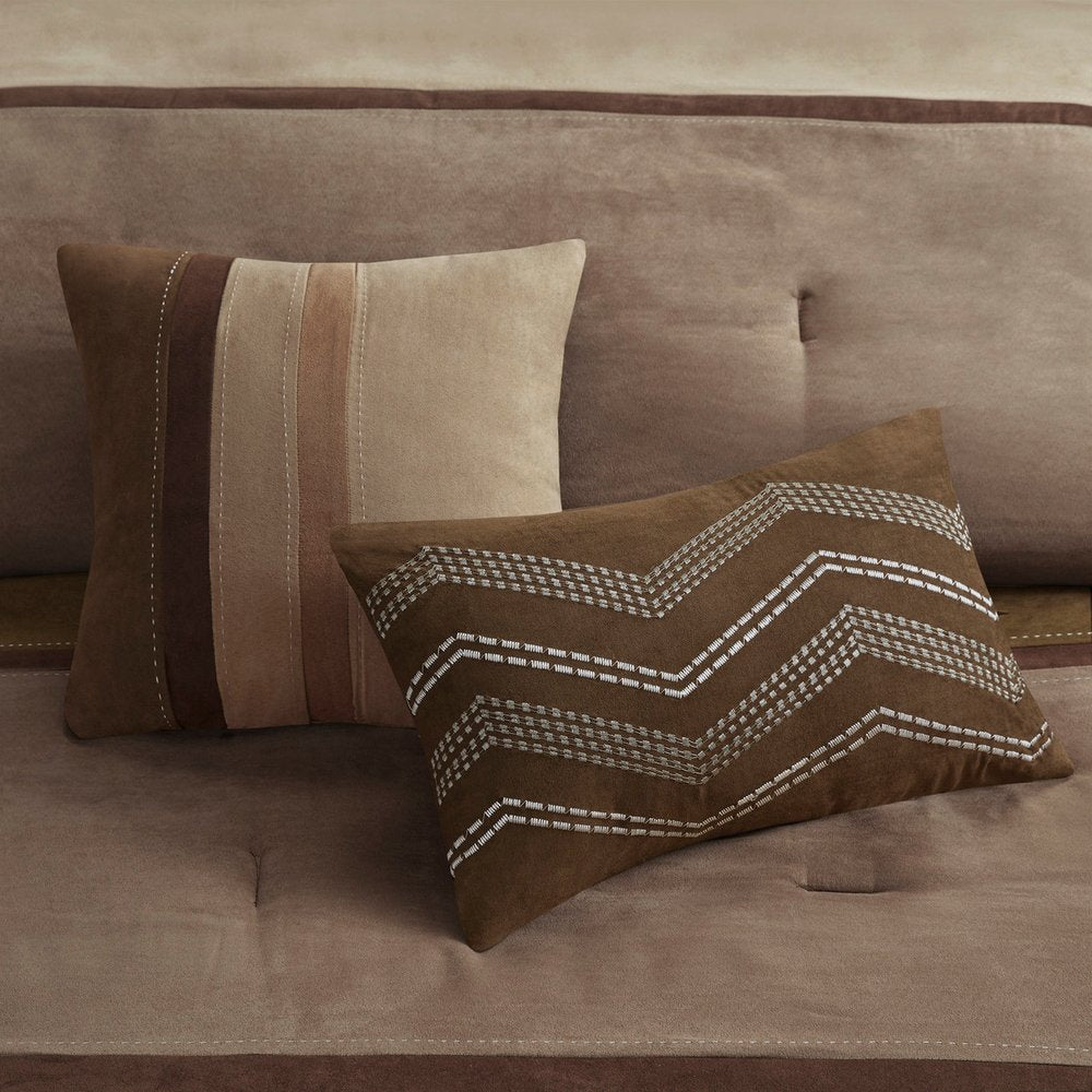 Set of Seven Brown King Ring Stitch Polyester Sham And Comforter HomeRoots