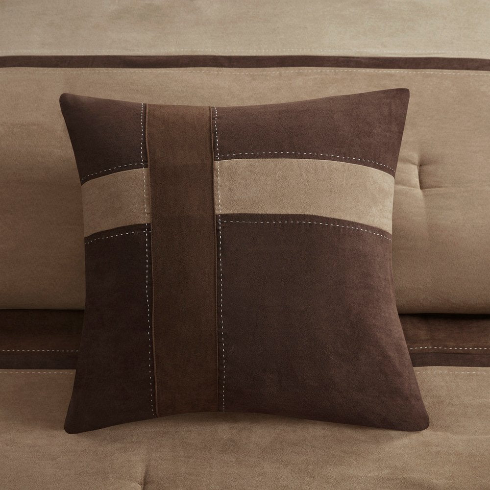 Set of Seven Brown King Ring Stitch Polyester Sham And Comforter HomeRoots