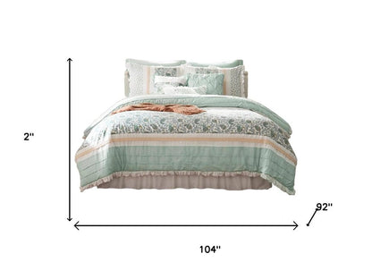 Set of Nine Aqua And Ivory Paisley King Ring Stitch Polyester Sham And Comforter HomeRoots