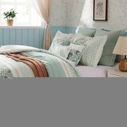 Set of Nine Aqua And Ivory Paisley King Ring Stitch Polyester Sham And Comforter HomeRoots