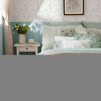 Set of Nine Aqua And Ivory Paisley King Ring Stitch Polyester Sham And Comforter HomeRoots