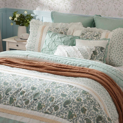 Set of Nine Aqua And Ivory Paisley King Ring Stitch Polyester Sham And Comforter HomeRoots