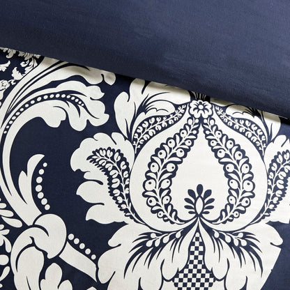 Set of Seven Indigo And White Damask Queen Ring Stitch Polyester Sham And Comforter HomeRoots