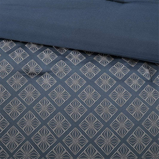 Set of Seven Navy Blue And Ivory Ombre King Ring Stitch Polyester Sham And Comforter HomeRoots