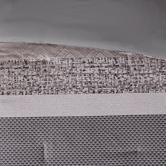 Set of Seven Gray And Taupe Striped King Ring Stitch Polyester Sham And Comforter HomeRoots