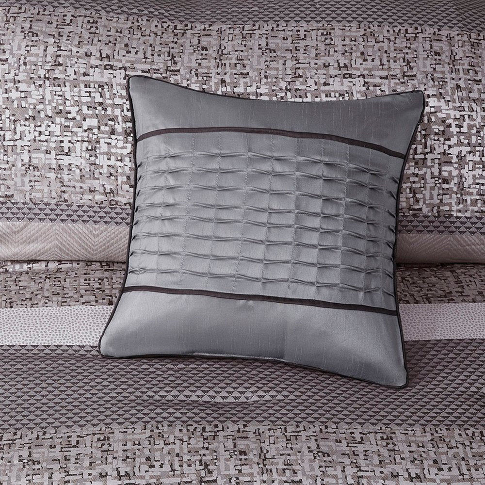 Set of Seven Gray And Taupe Striped King Ring Stitch Polyester Sham And Comforter HomeRoots