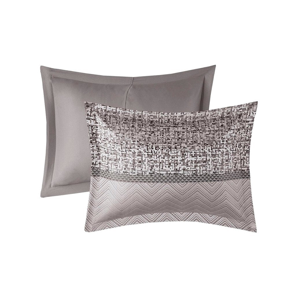 Set of Seven Gray And Taupe Striped King Ring Stitch Polyester Sham And Comforter HomeRoots