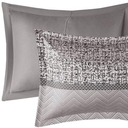 Set of Seven Gray And Taupe Striped Queen Ring Stitch Polyester Sham And Comforter HomeRoots