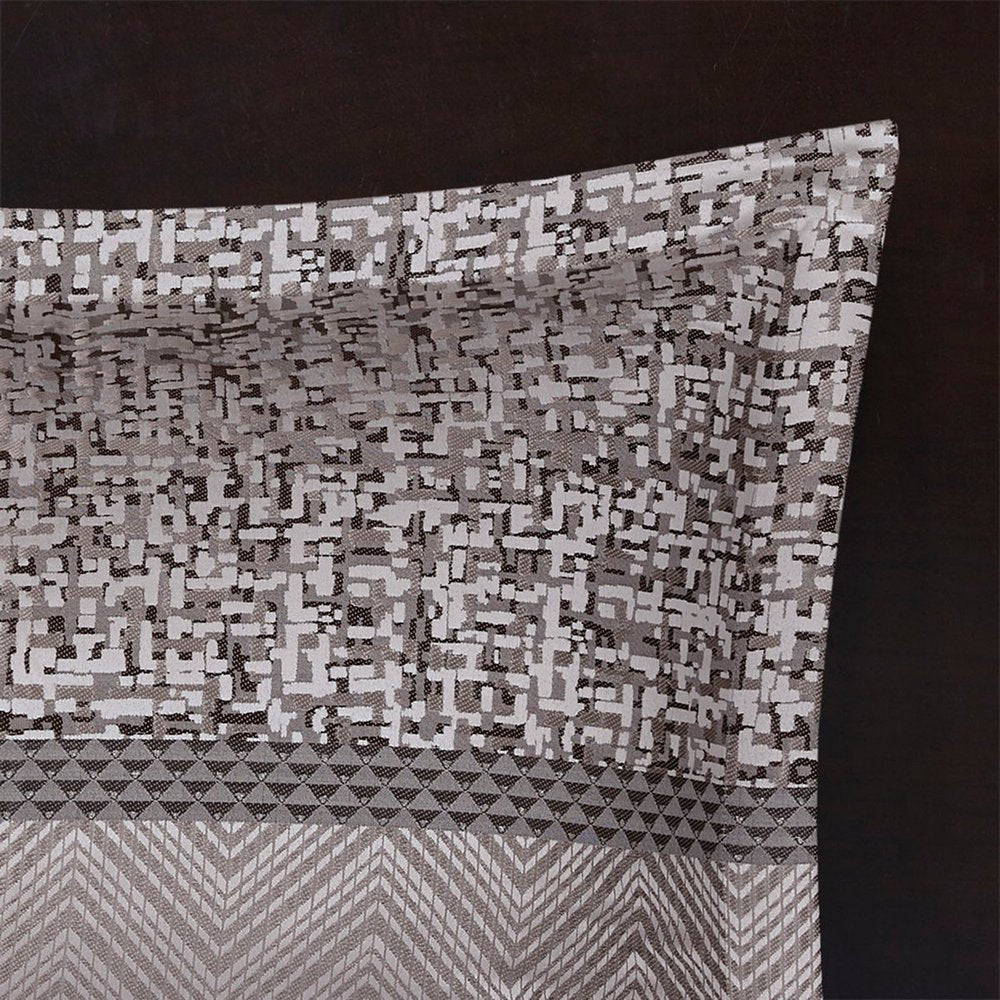 Set of Seven Gray And Taupe Striped Queen Ring Stitch Polyester Sham And Comforter HomeRoots
