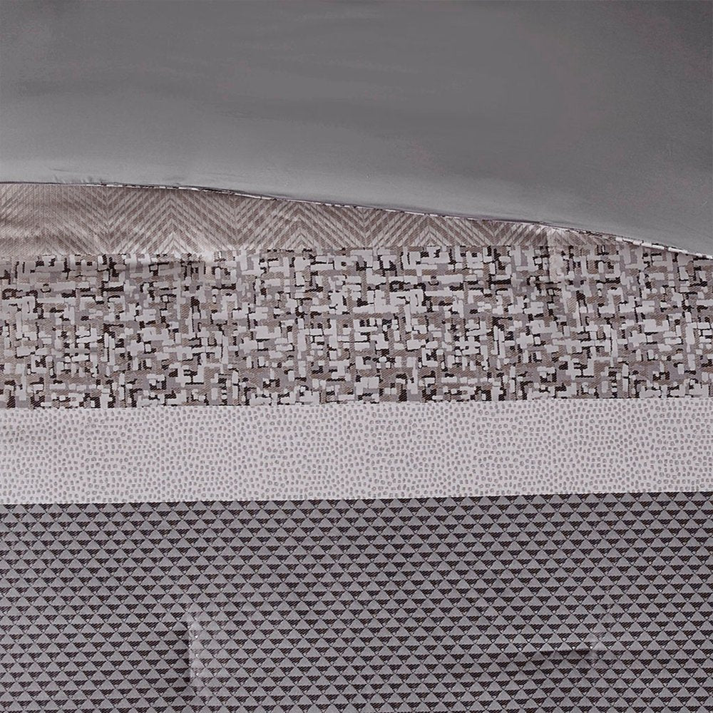 Set of Seven Gray And Taupe Striped Queen Ring Stitch Polyester Sham And Comforter HomeRoots